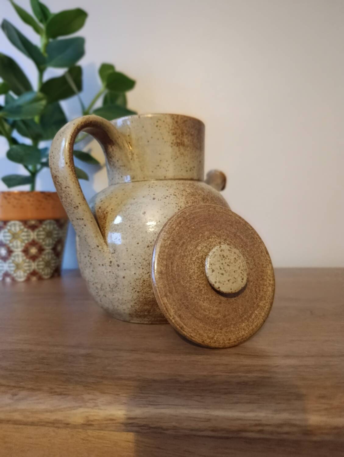 Vintage stoneware teapot signed by Nathalie and Christophe Hurtault.