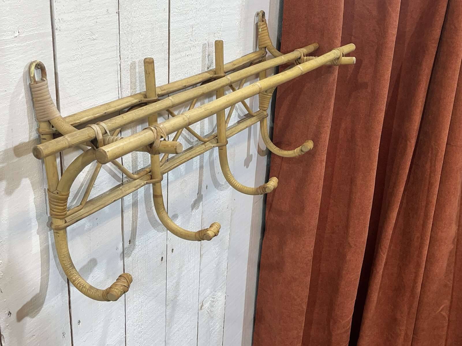 1960s rattan wall coat rack