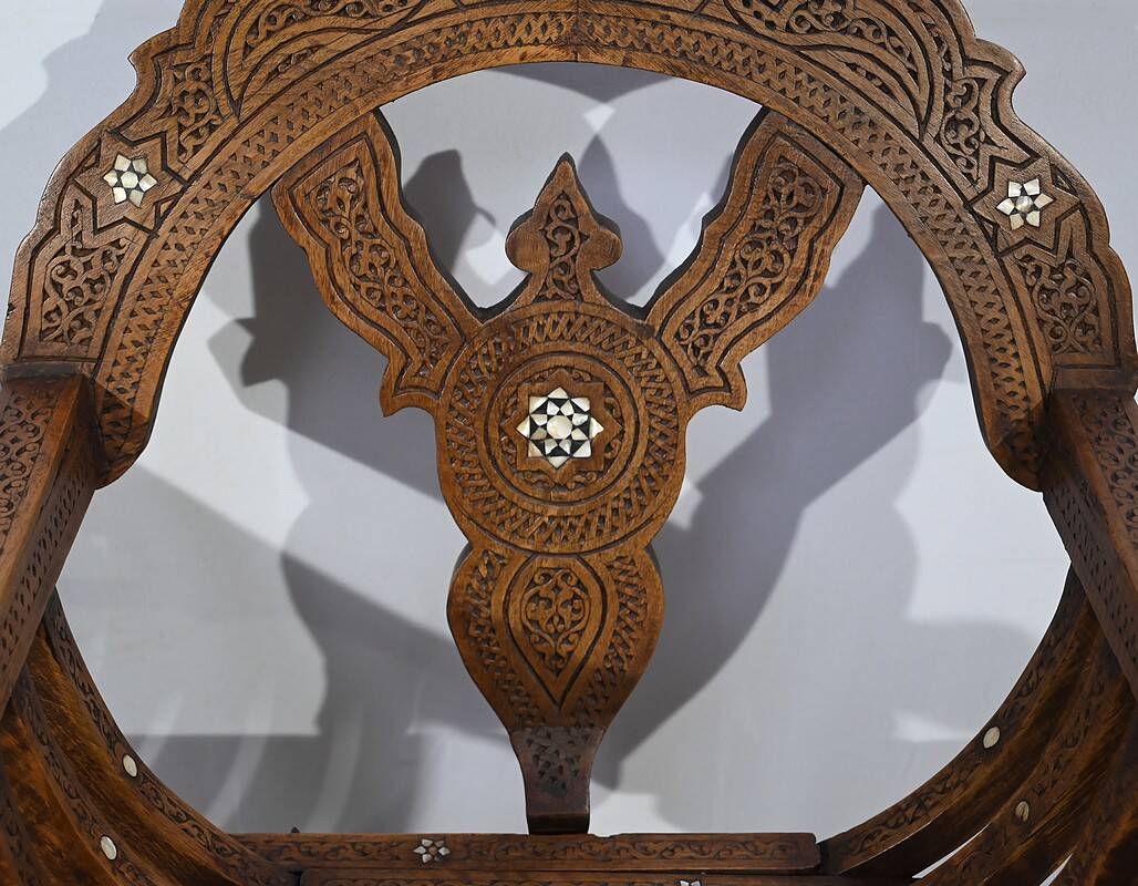 Pair of Savonarola Syrian Walnut Armchairs – Late 19th Century