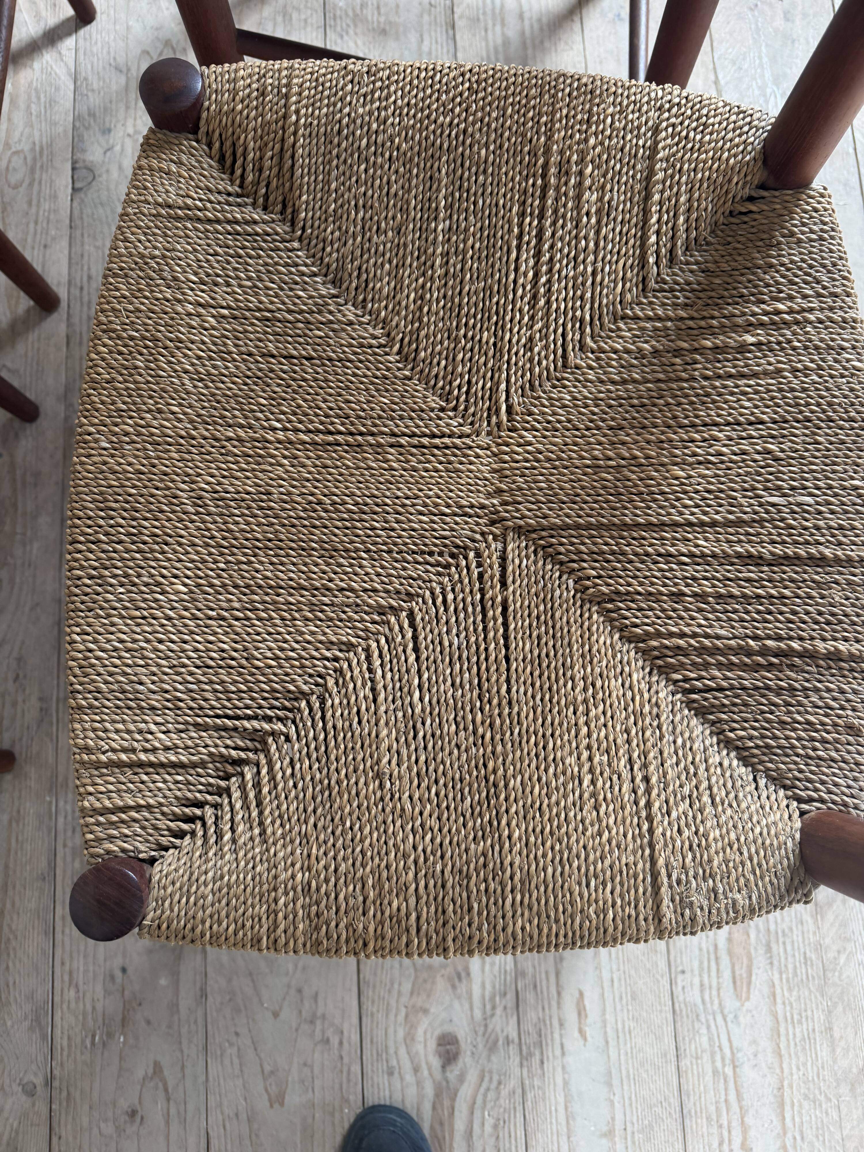 Danish vintage chairs in teak and cord by Peter Hvidt
