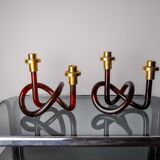 Pair of pretzel candlesticks by Dorothy Thorpe in lucite, 1970