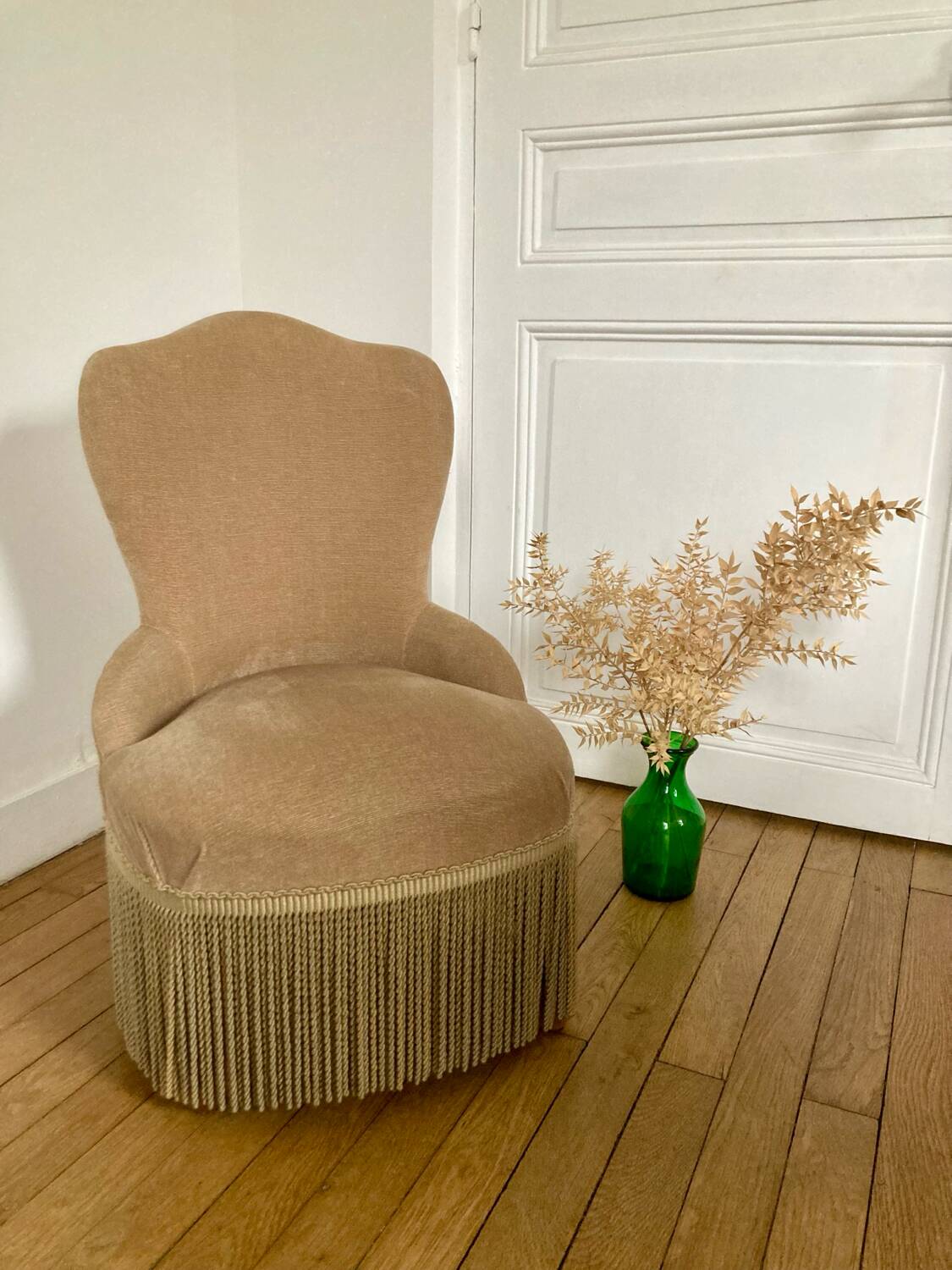 Beige velvet armchair