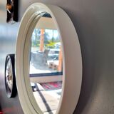 Round mirror Gilac white plastic 70s, 40 cm