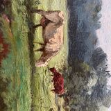 Vaches au pâturage, huile sur toile, tableau ancien