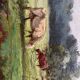 Cows in the pasture, oil on canvas, old painting