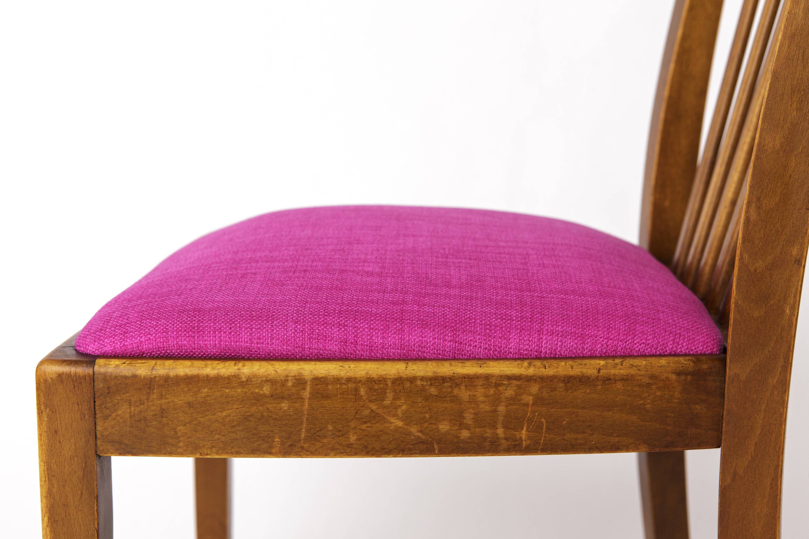 Vintage German Chair – 1950s Beech Wood – Magenta Upholstery – Mid-Century