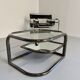 Vintage tubular coffee table with glass top, Italian design Morex, 70s