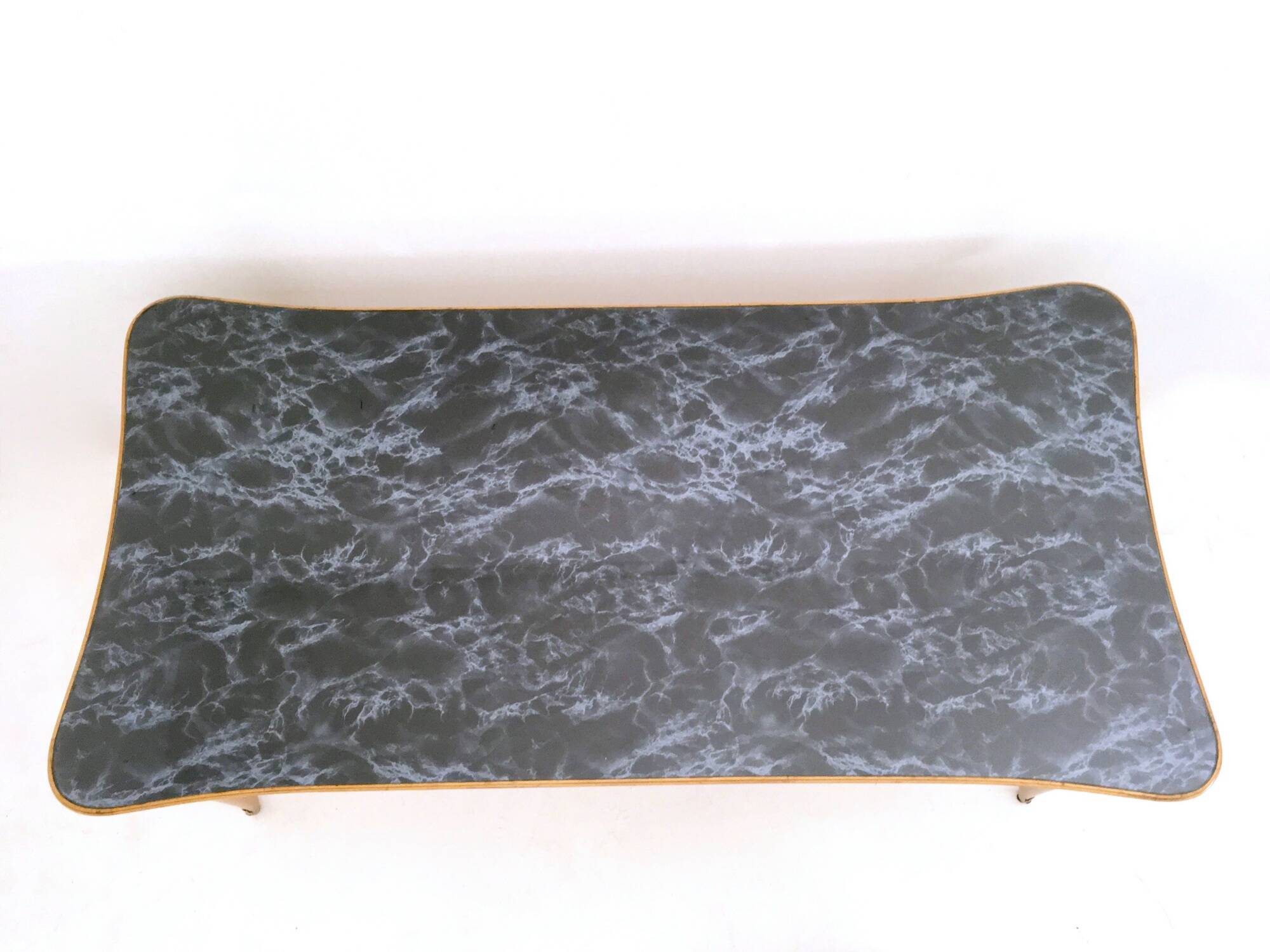 Beech and Maple Dining Table with a Patterned Blue Glass Top, Italy