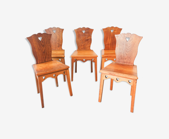 Ensemble de 5 chaises néo-rustiques portugais, années 1940