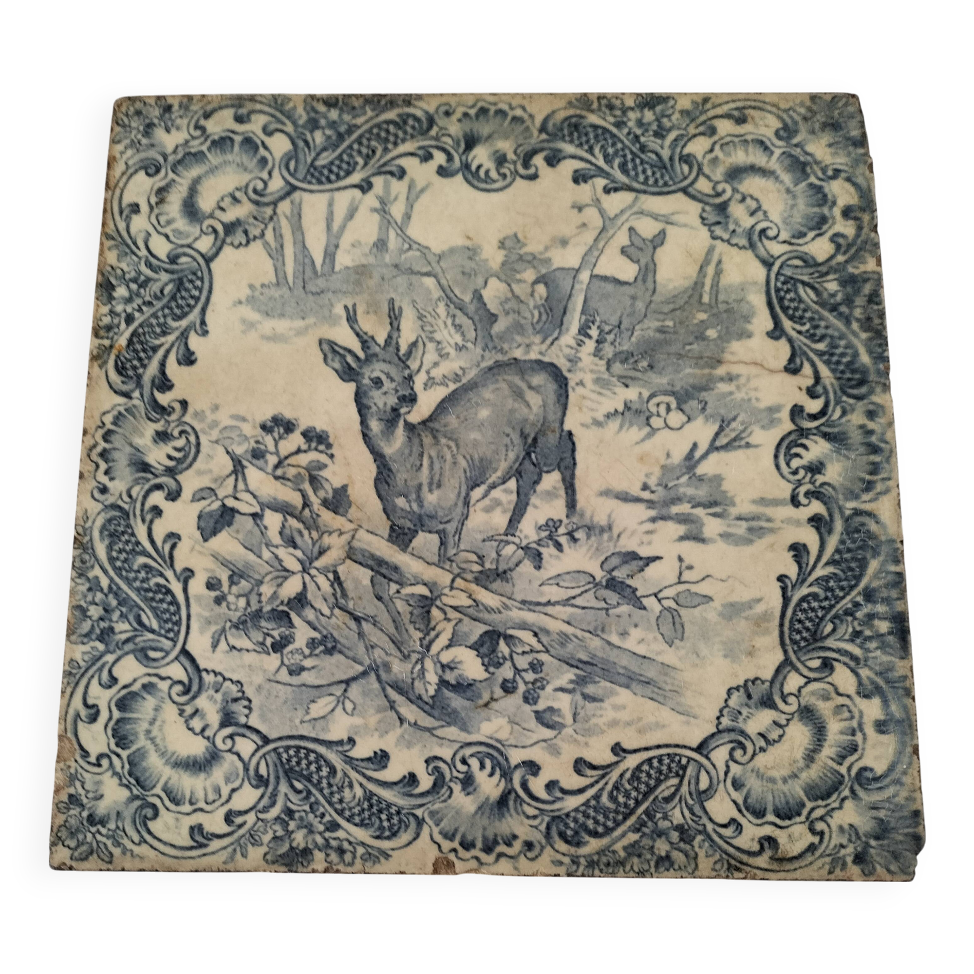 Large antique Gien earthenware tile, model 280