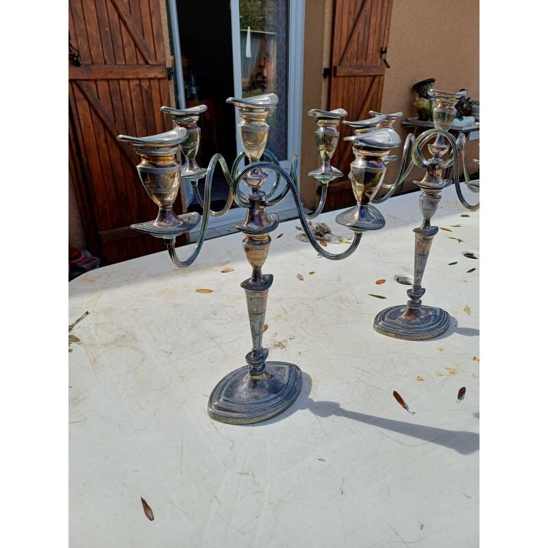 Pair of silver-plated metal candlesticks
