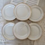6 half porcelain Lunéville earthenware dessert plates with gold edging