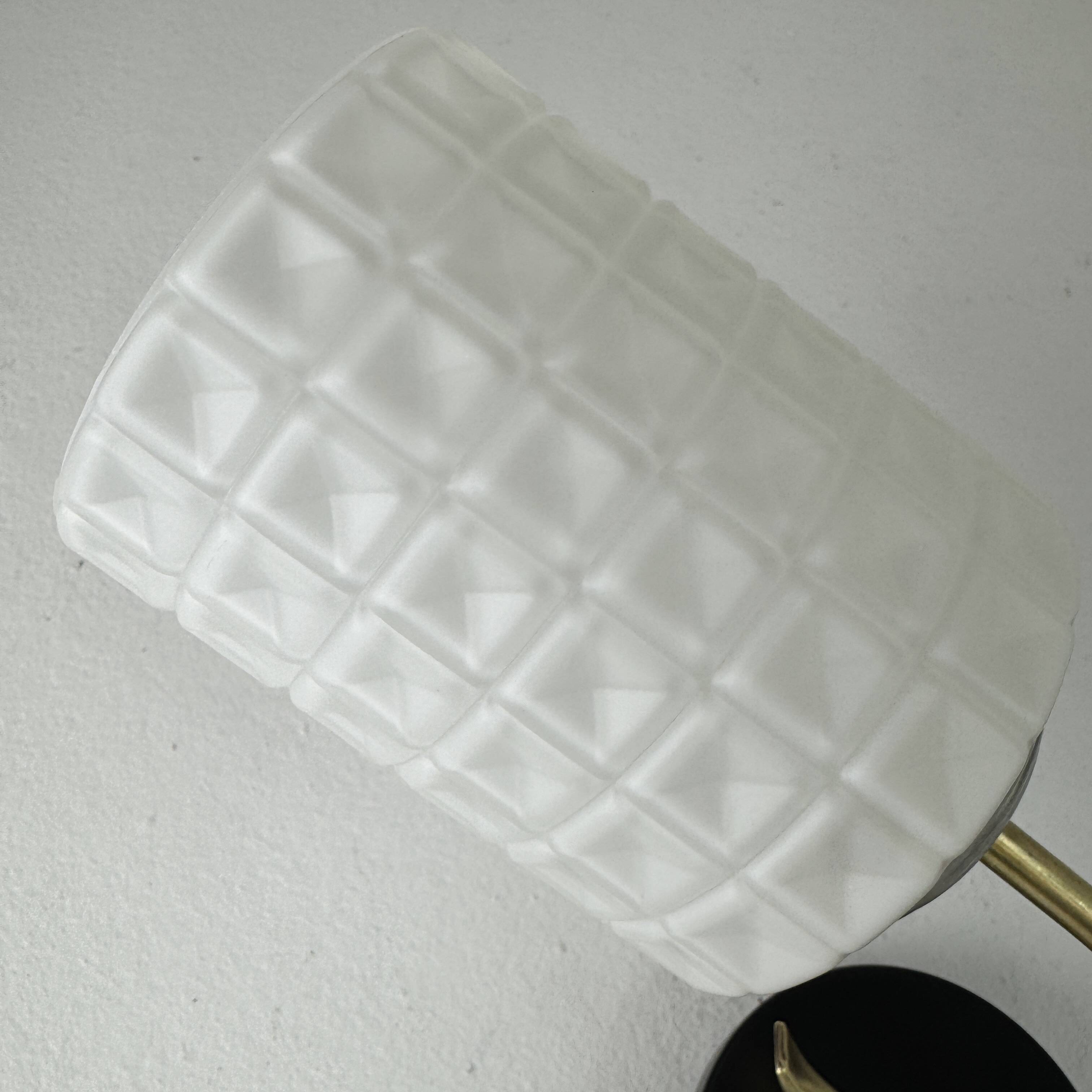 Pair of vintage 1950s double wall lights in opaline.