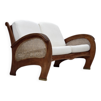 1970s, Danish 2-seater sofa by Klaus Wettergren, cotton fabric, teak wood.