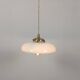 Vintage suspension in white opaline with a bulged shape – 1960s lampshade, brass.