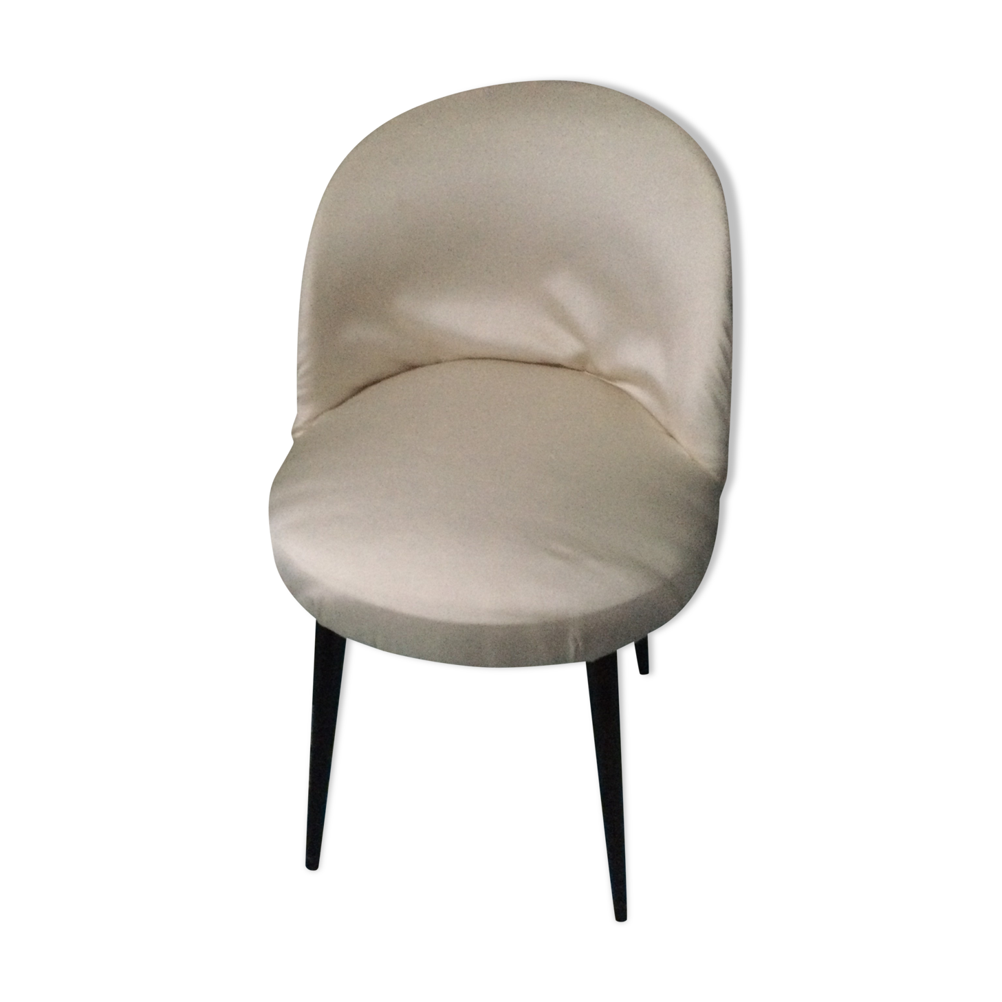 Vintage 1950s white satin armchair with compass legs