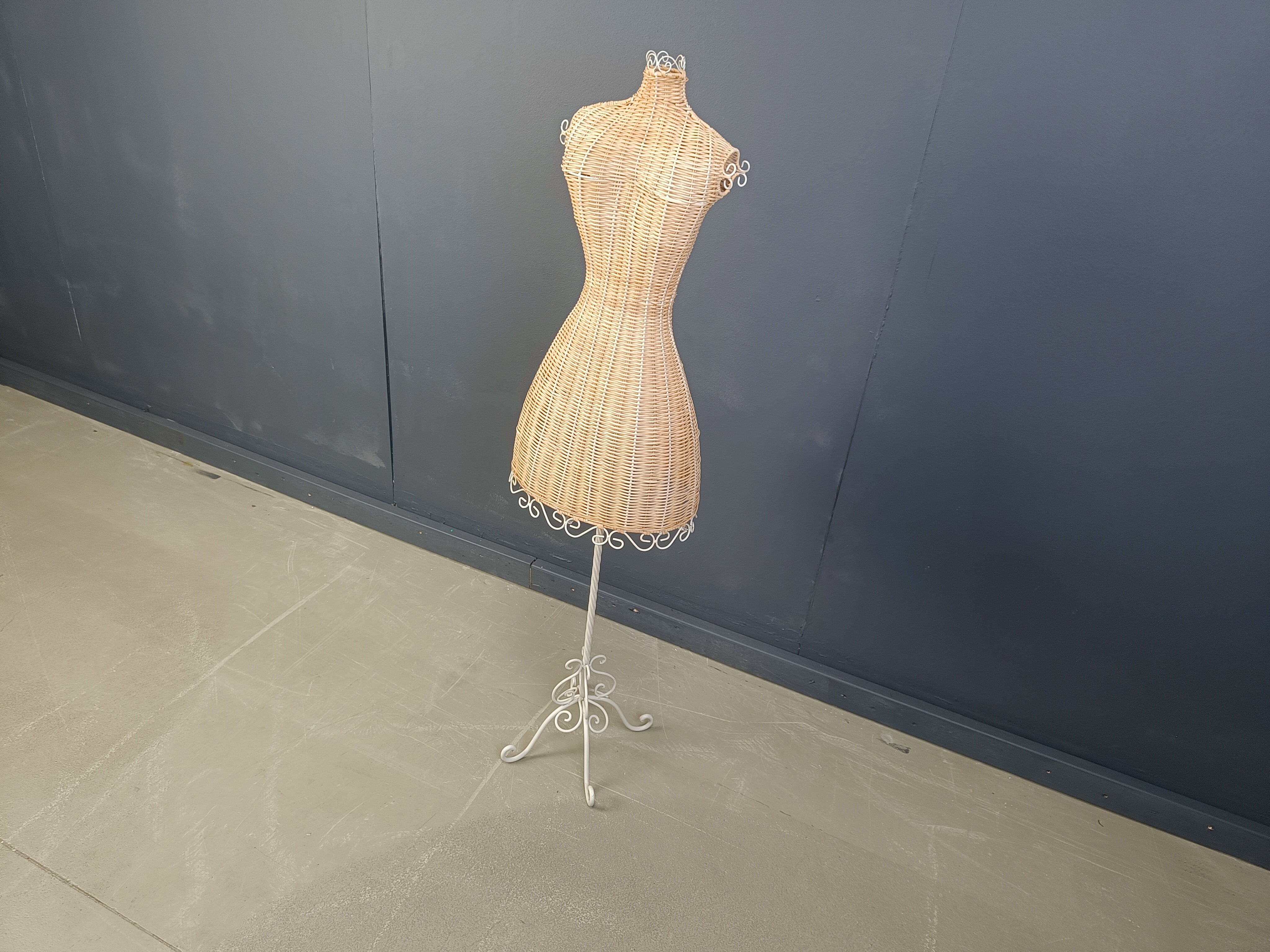 Vintage wicker mannequin on a wrought iron base, 1960s