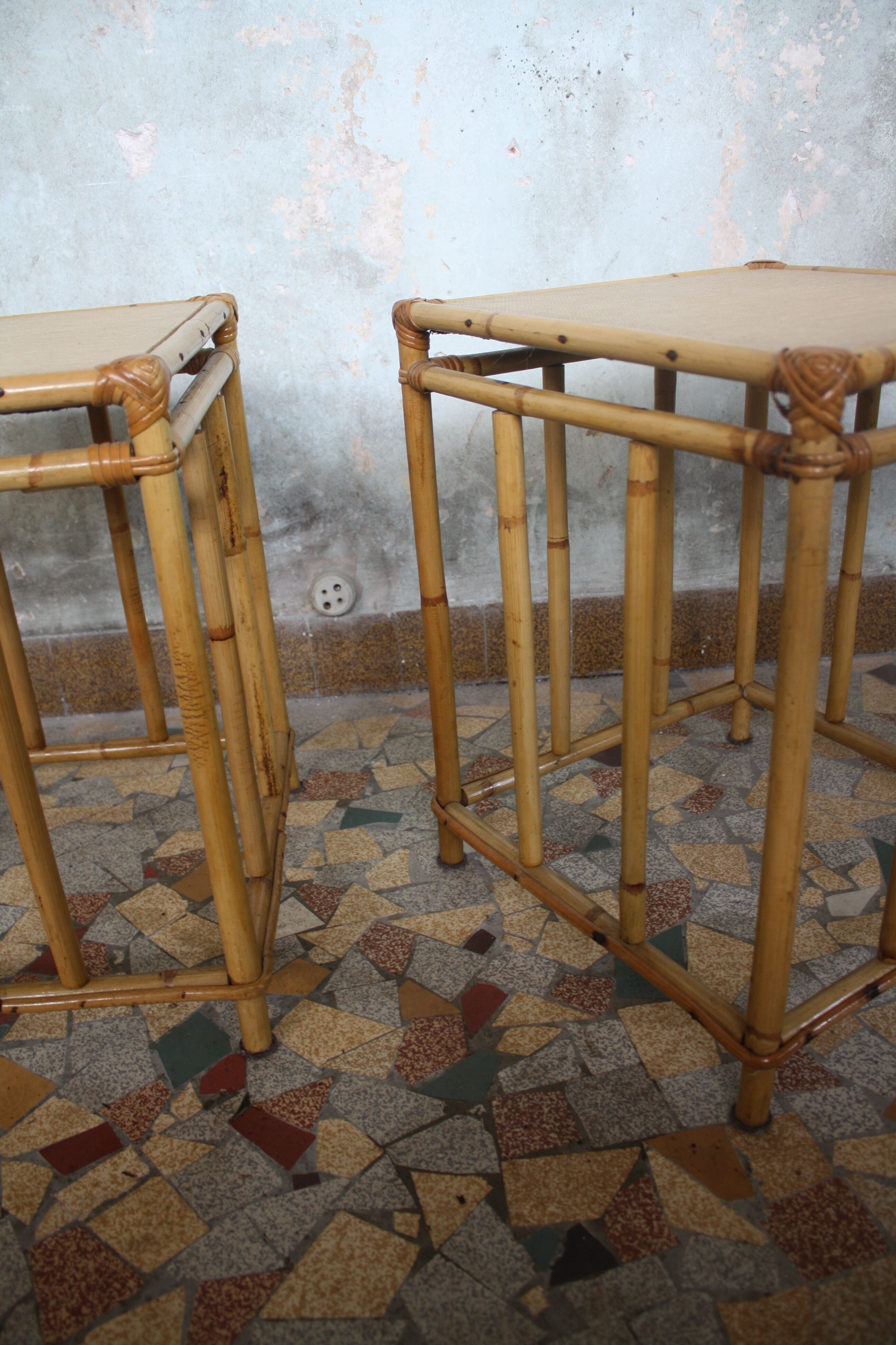 Pair of vintage rattan bedside tables