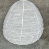 Very large Japanese-style natural rattan and linen pendant light in the shape of a drop H65 D70