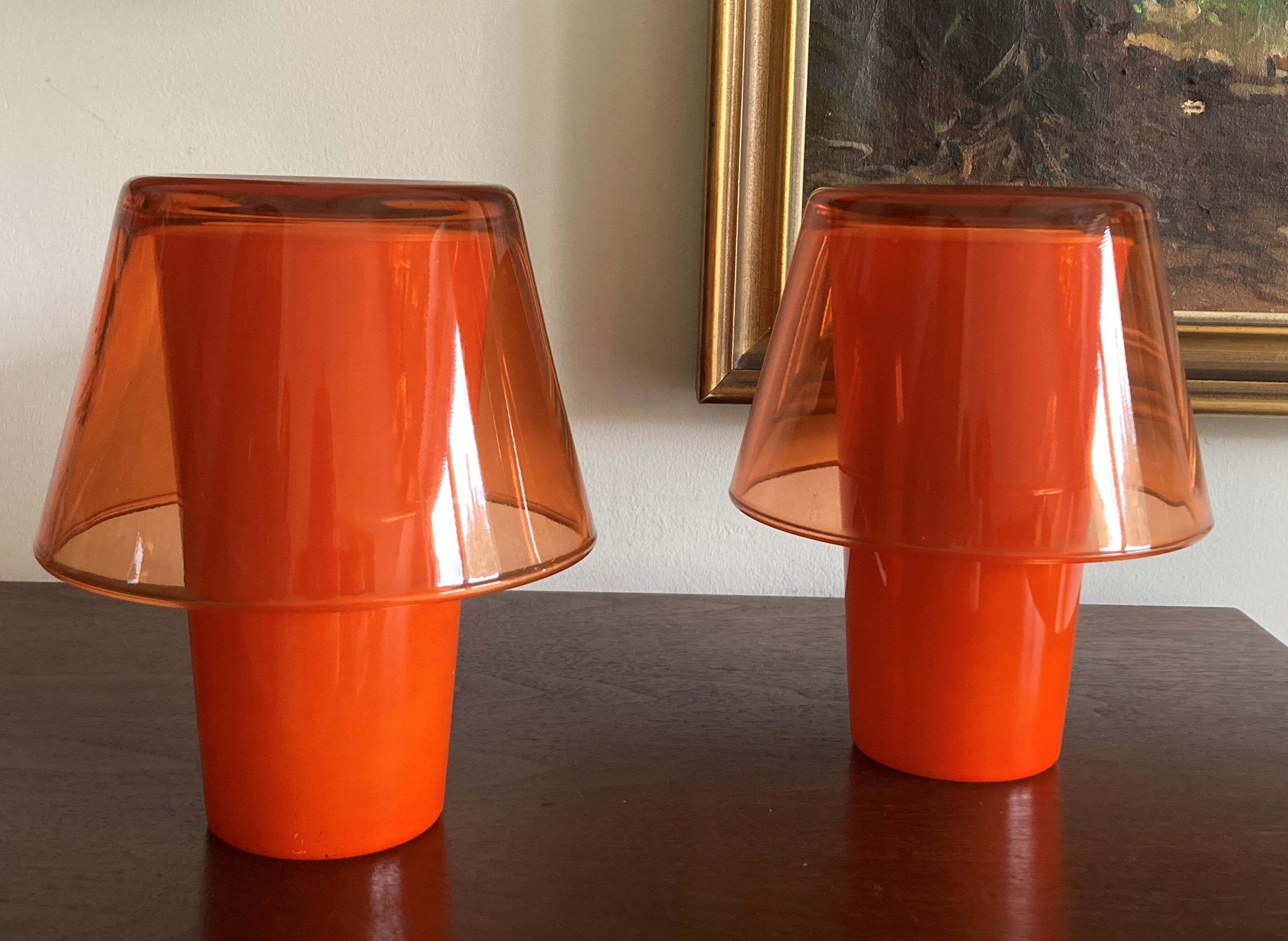 Paire de lampes de table orange Ikea Gavik design 90's