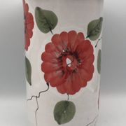 Vase, vintage glazed terracotta pottery, with signed floral decoration