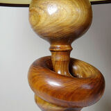 Imposante lampe style scandinave vintage design bois tourné sculpté avec anneau