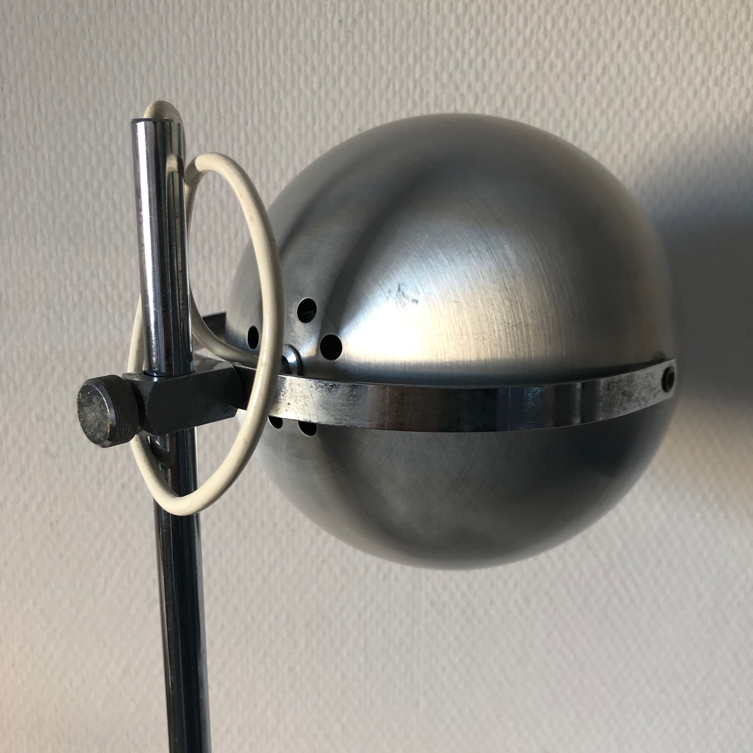 Large vintage lamp 1960 brushed steel eyeball - 44 cm