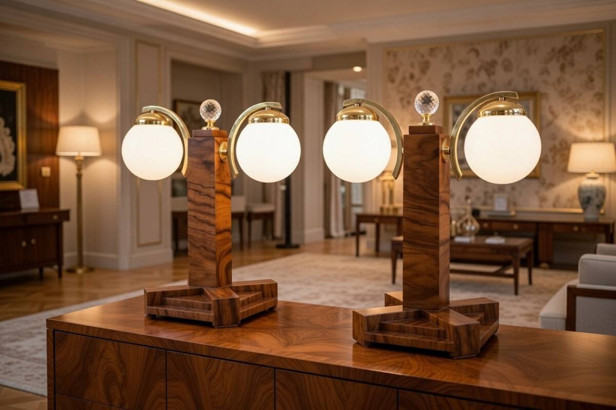 Pair of Art Deco table lamps, Poland, 1950s.