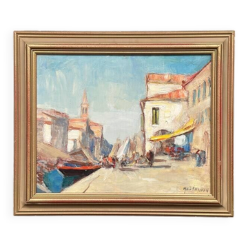 Swedish Oil on  panel - "Venice II" by Knut Norman - Vintage- 51 × 43 cm