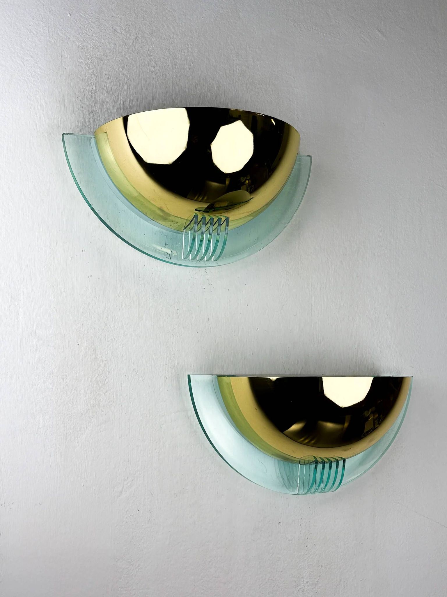 Pair of modernist design half moon wall lamps by Fase, Spain, 1980s