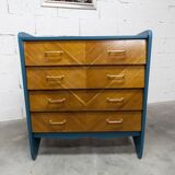 Atypical 1960s Scandinavian chest of drawers in blue Ainhoa Satiné with 4 drawers.