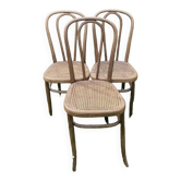Trio de chaises anciennes en bois tournéde bistrot -Fischel - Époque 1900