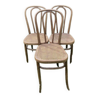 Trio of antique turned wooden bistro chairs - Fischel - Period 1900