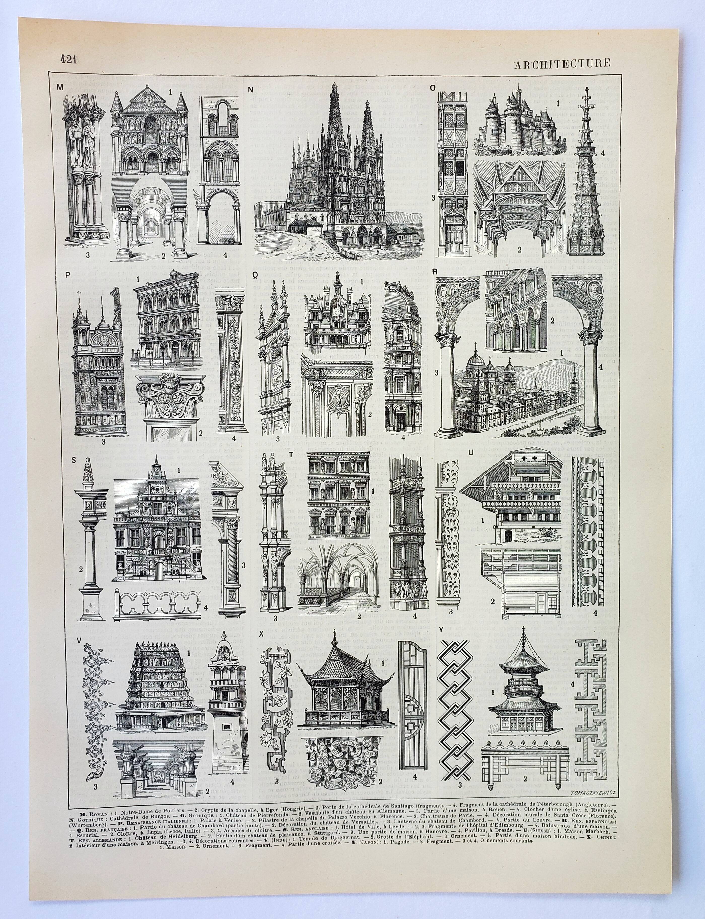 Old engraving 1898, Architecture (religious), construction • Lithograph, Original plate