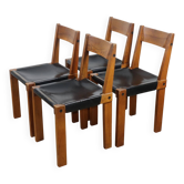Set of 4 S24 chairs by Pierre Chapo – Solid elm and black leather – 1970