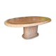 Ovoid table in pink and green travertine, circa 1975