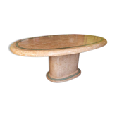 Ovoid table in pink and green travertine, circa 1975