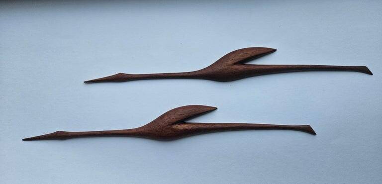 Pair of Midcentury Rare Teak Wall Sculptures of Birds Herons, Denmark, 1960