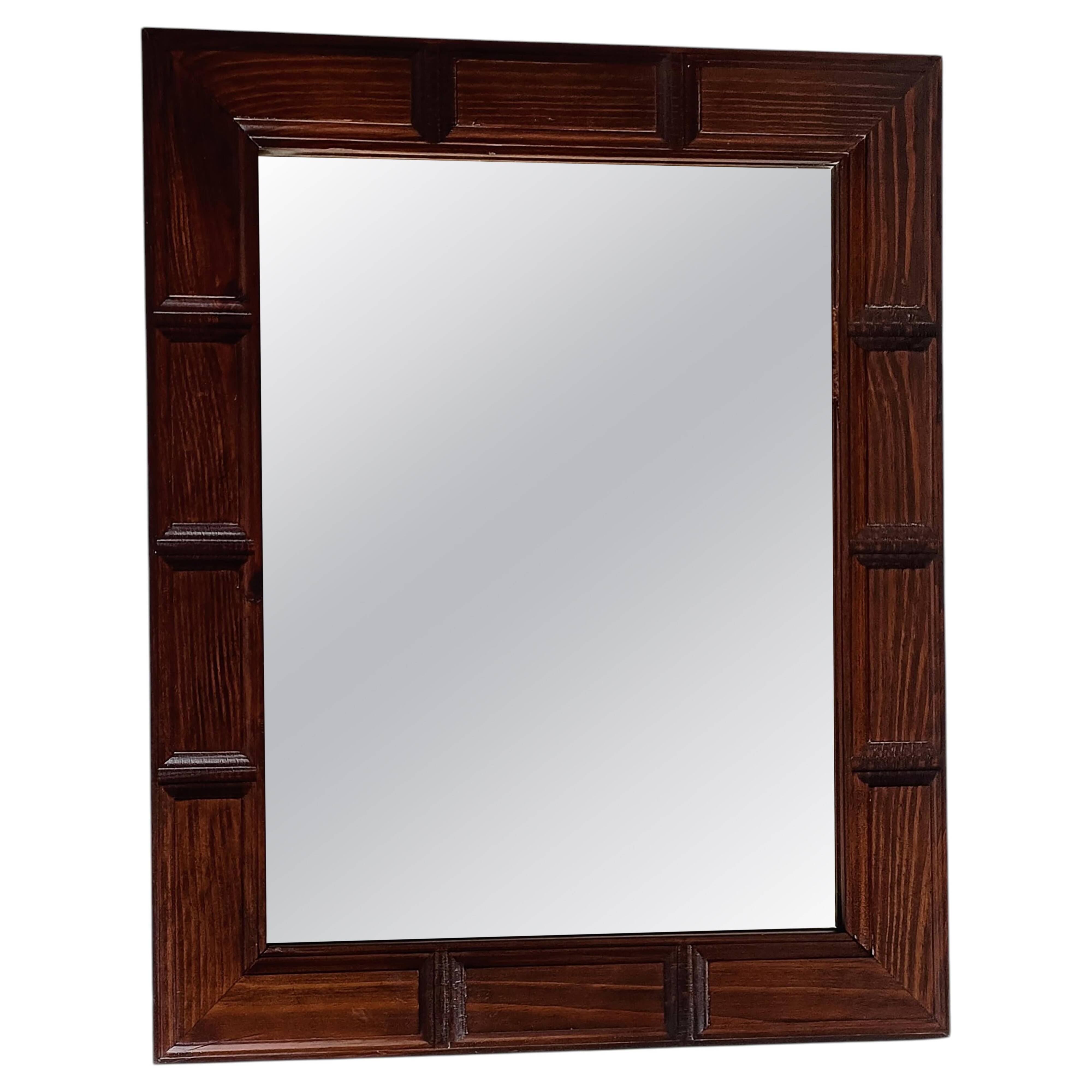 Mid-Century Spanish Oak Wall Mirror– Castilian Style, 1950s