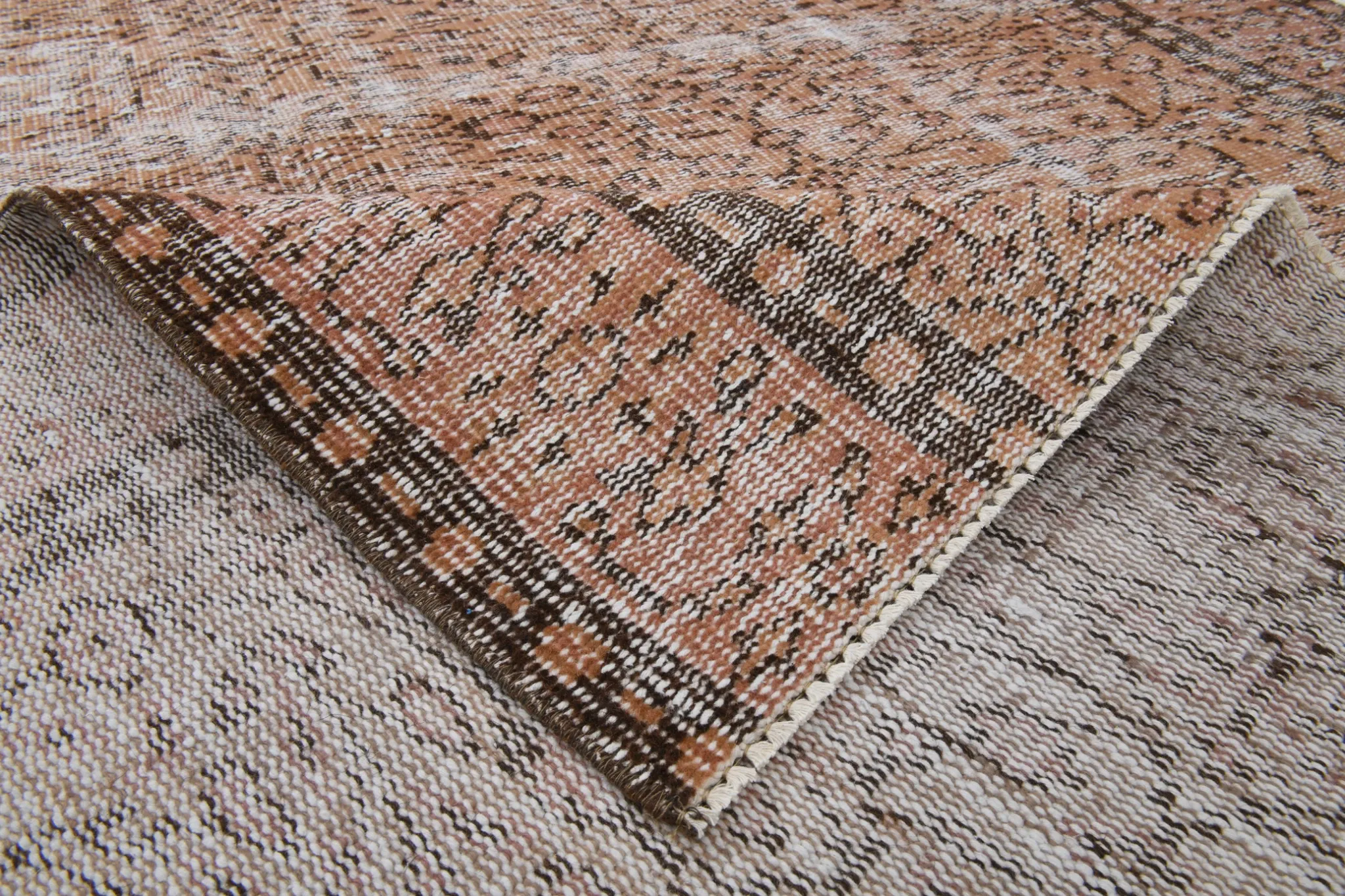 Terracotta & Rust Brown Floral Persian Rug, Turkish Vintage Antique Carpet