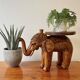 Support de plante en bois vintage en forme d'éléphant