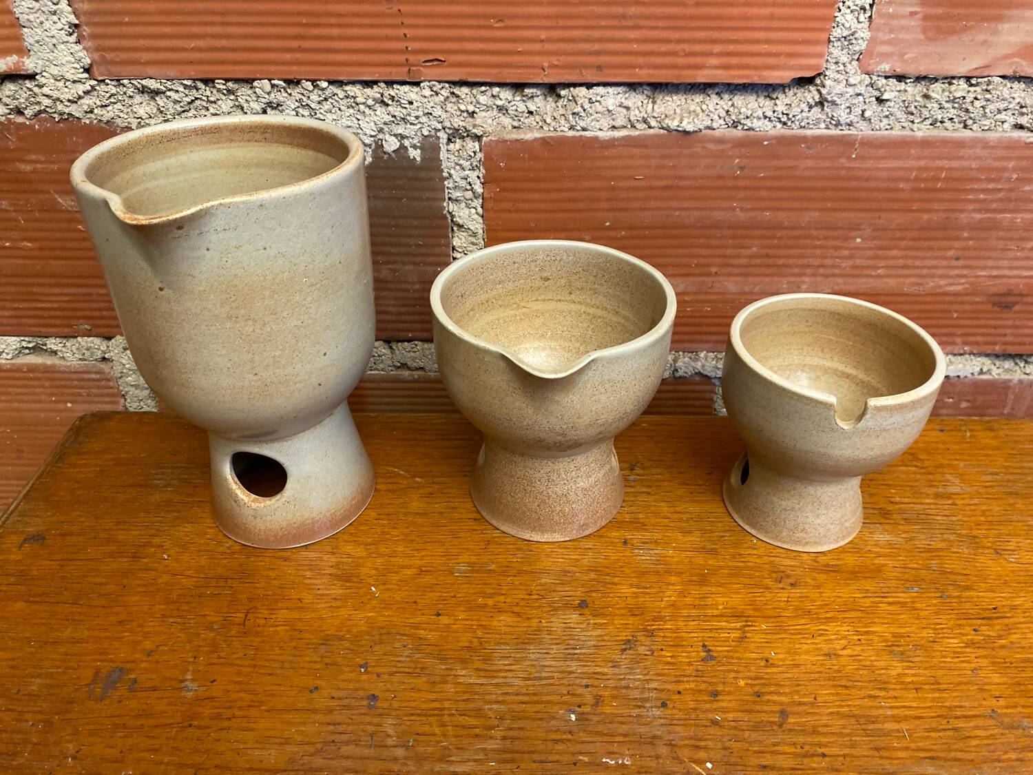 Antique niderviller lauze set pitchers + sugar pot vintage beige stoneware #