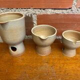 Antique niderviller lauze set pitchers + sugar pot vintage beige stoneware #