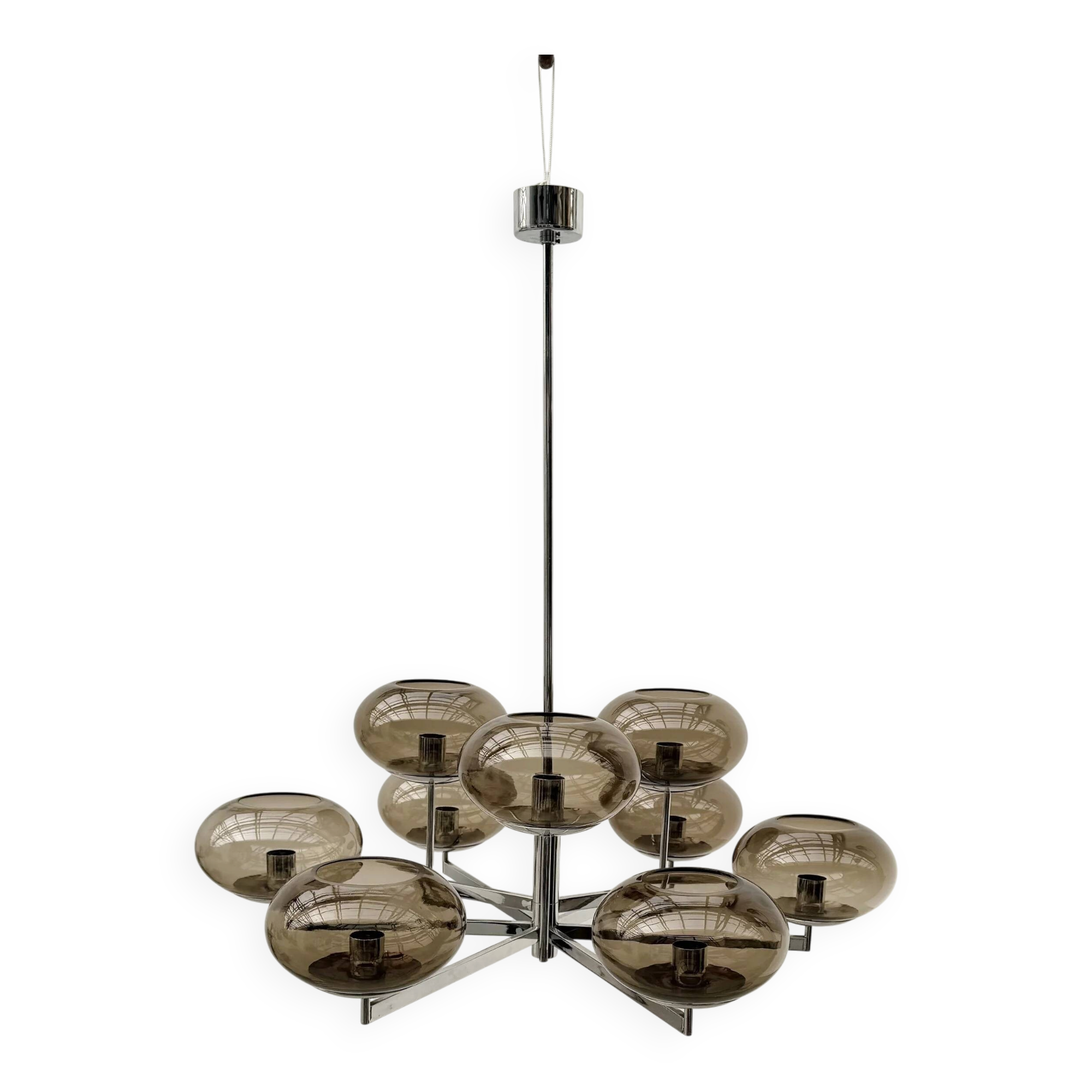 Chandelier by Gaetano Sciolari in chrome and glass, Italy 1970.