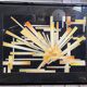 Old painting monique laville volcanic eruption + black wood frame
