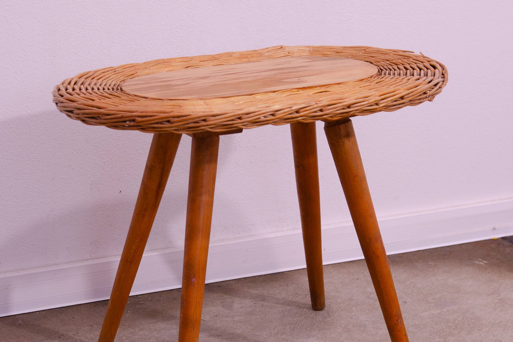 Mid century rattan stool by Jan Kalous for ÚLUV, 1960´s, Czechoslovakia