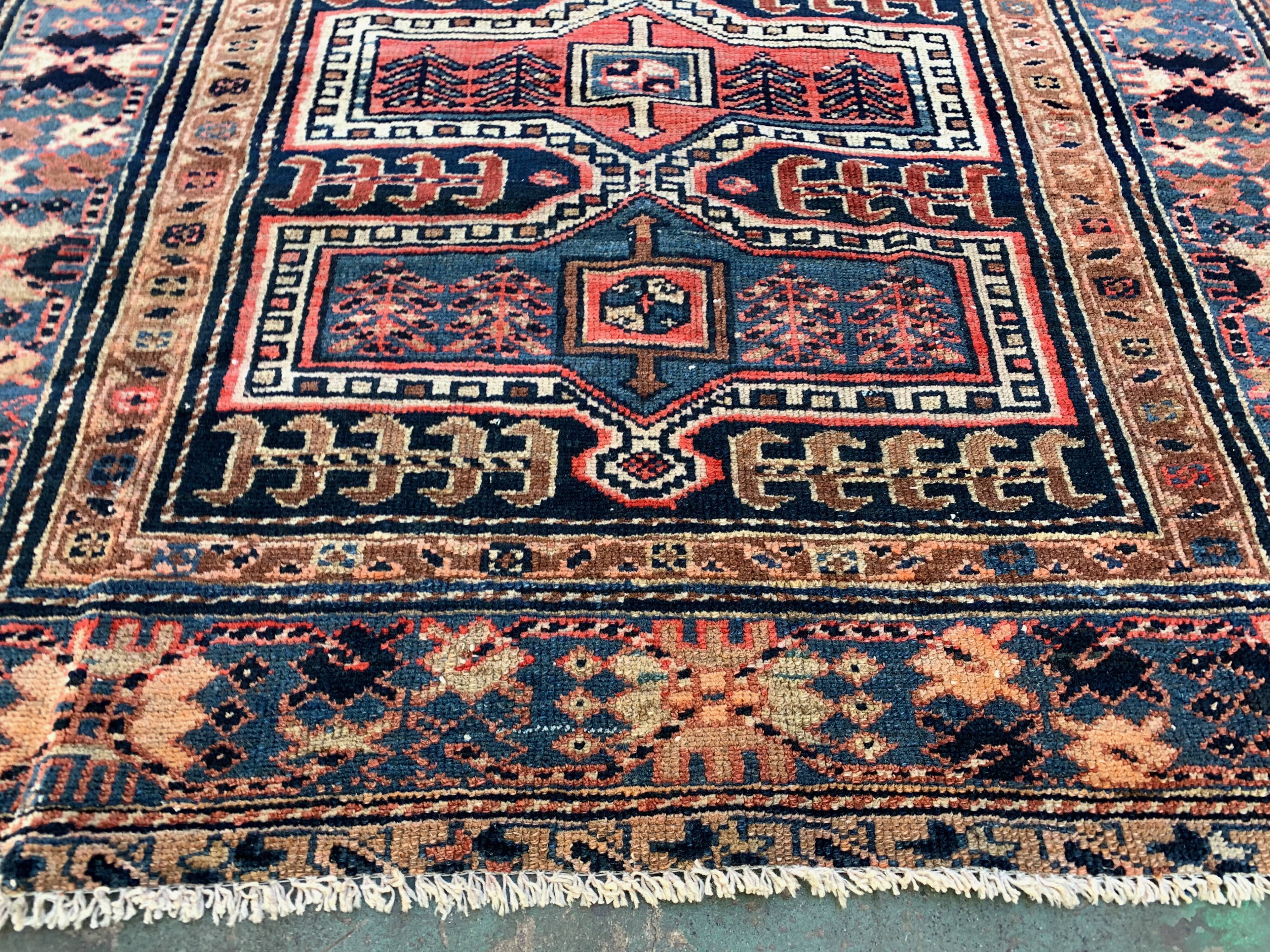 Vintage Karacah Rug 182x114 cm, medium, Tribal oriental Carpet  Red Navy Blue