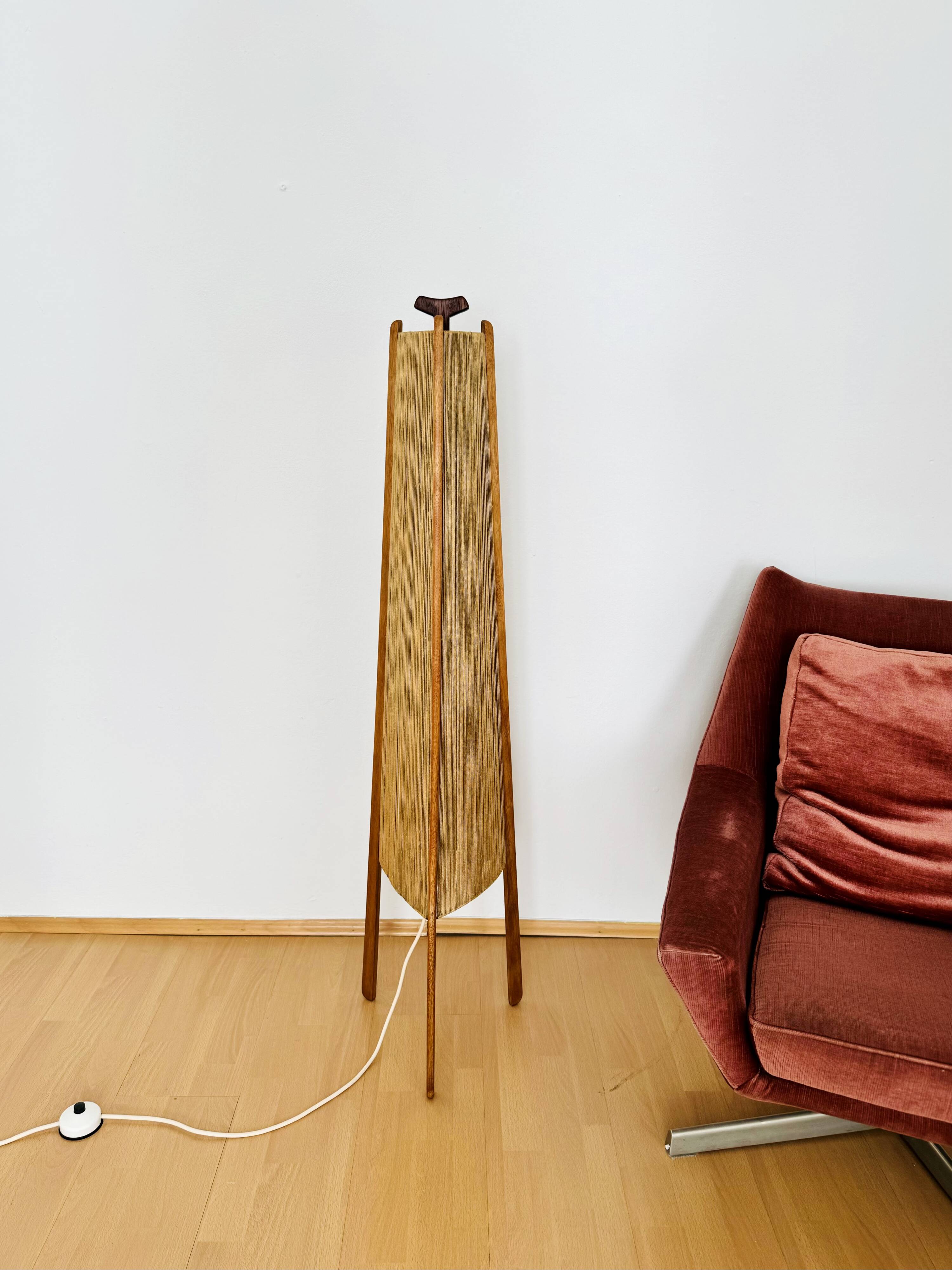 Sisal and Teak Floor Lamp by Temde