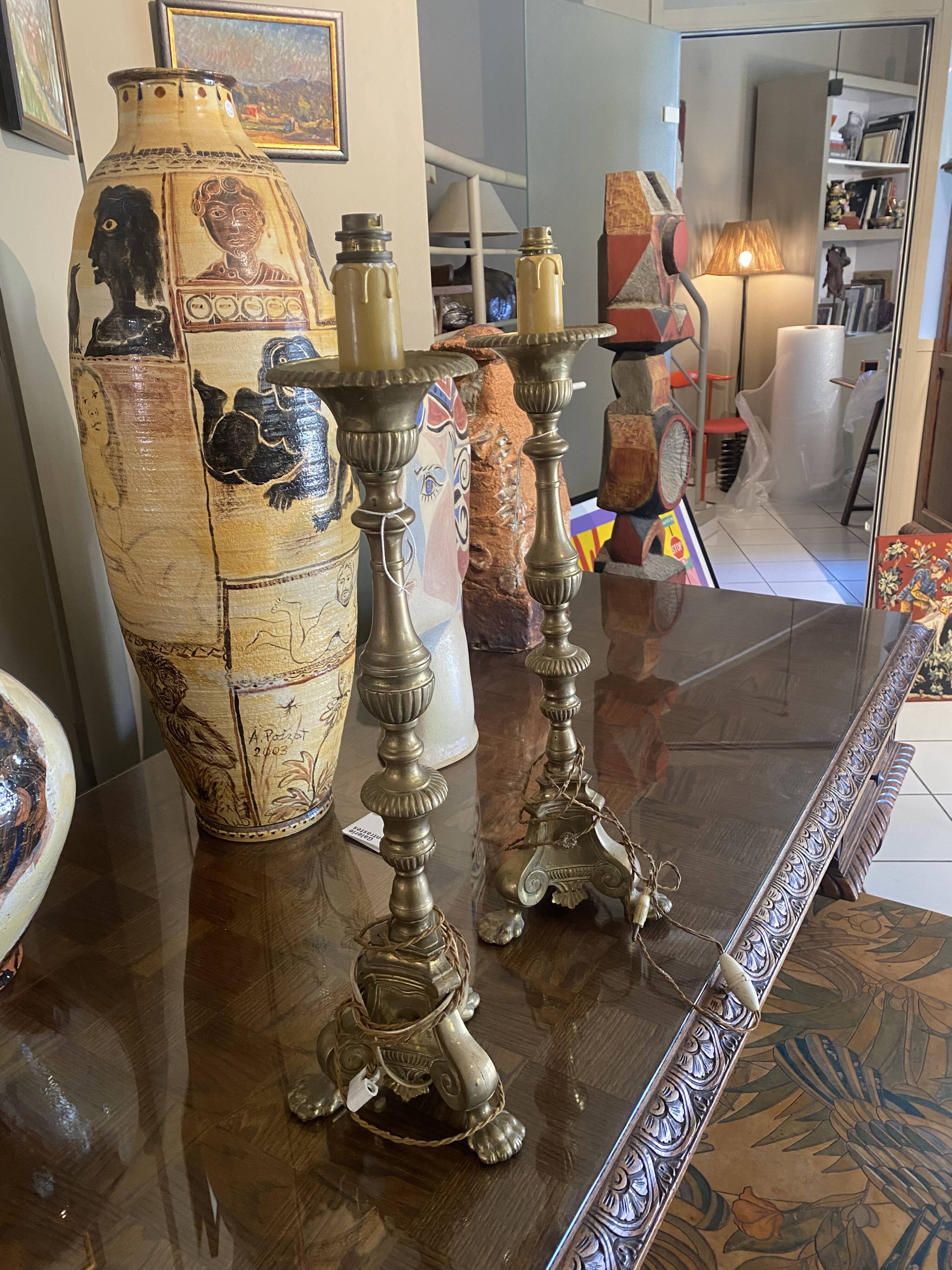 Pair of vintage bronze lamps