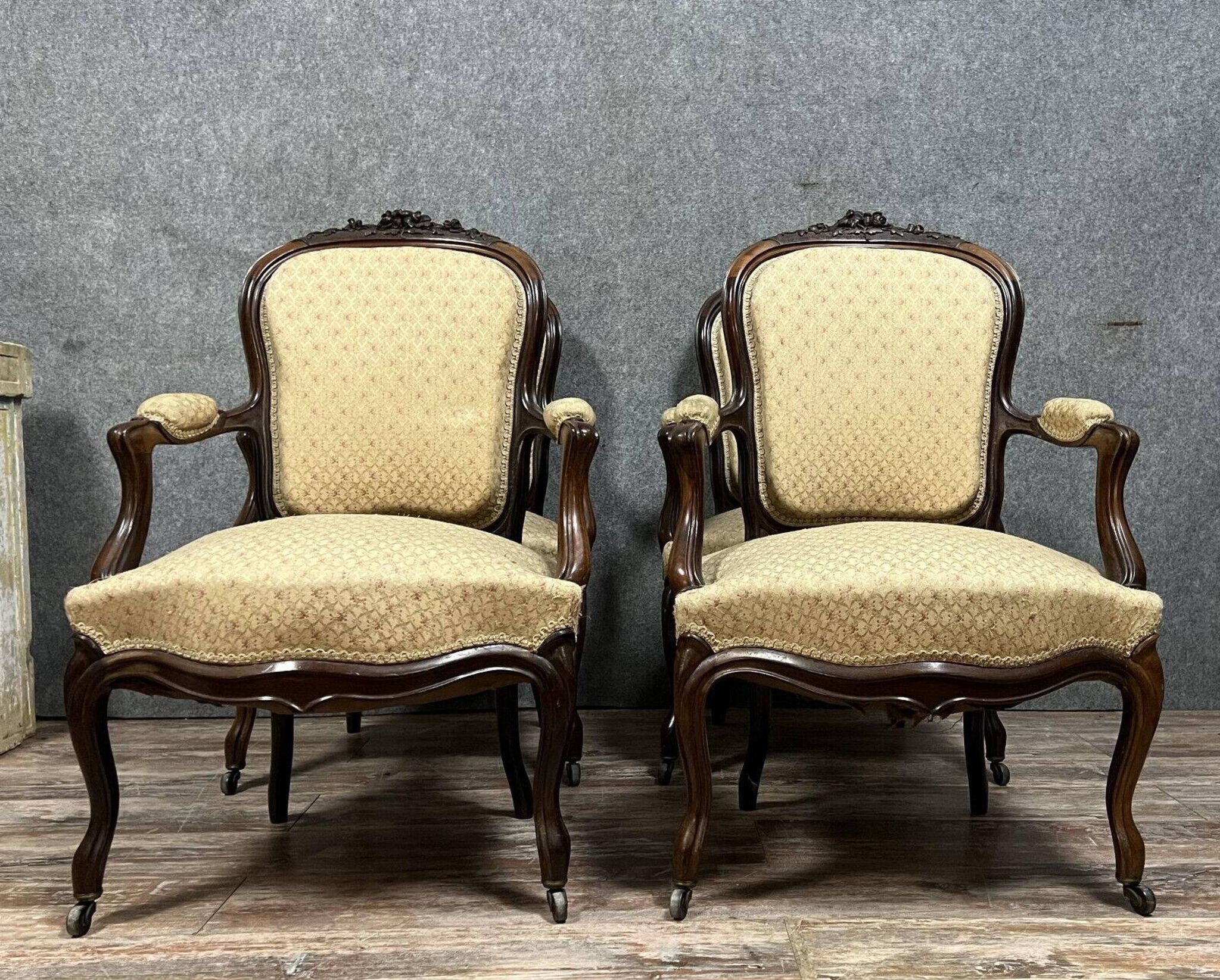 Series of 4 Napoleon III period armchairs in mahogany circa 1850